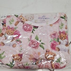 Jules and belle Pink Floral Teddy Bear dress 2t